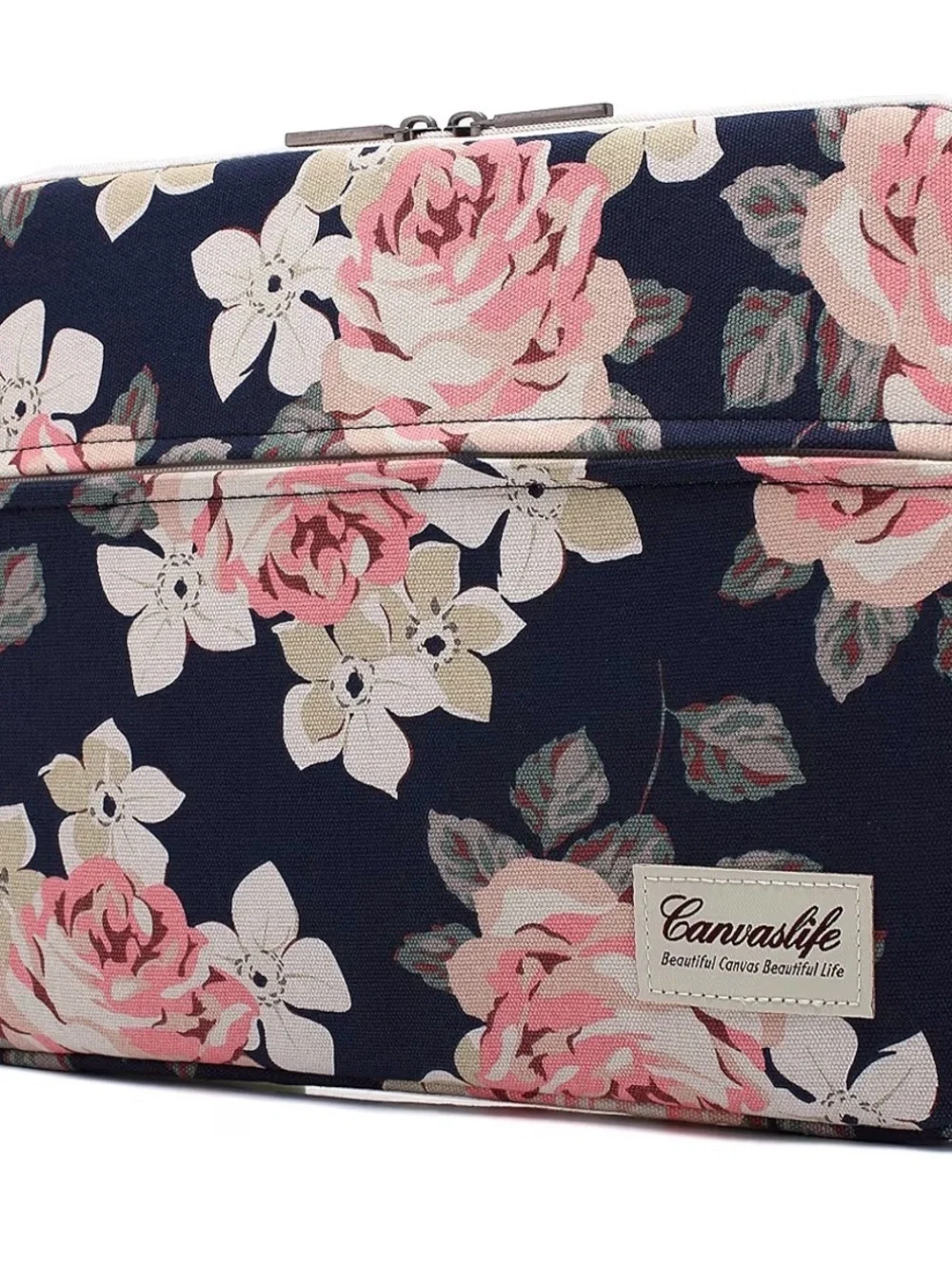 Canvaslife Navy Floral Laptop/Computer Sleeve/Bag - Pink Rose Print NWOT